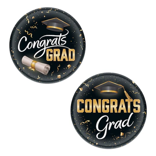 Beistle 2" Black & Gold Congrats Grad Buttons, 6ct.